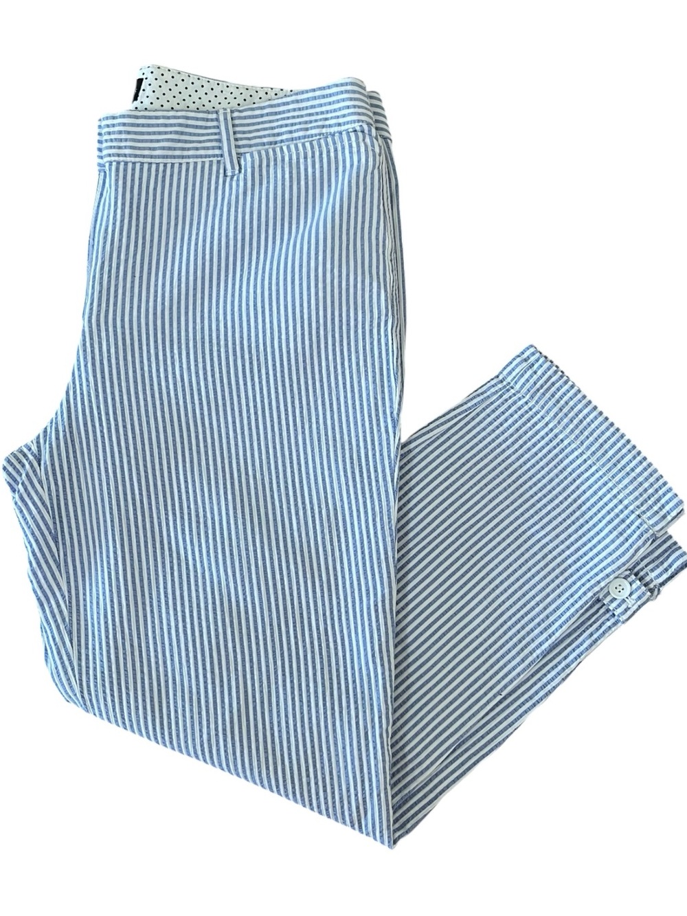 Talbots Perfect Crop Pant Blue White Seersucker Chinos Sz 6 100% Cotton